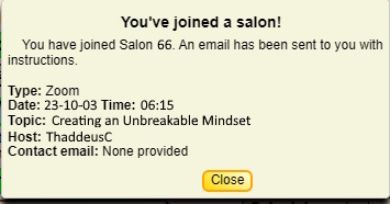 Michelle gets a pop-up confirming that she has joined the salon