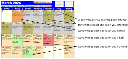 Colors used on the calendar to represent different classes of salons