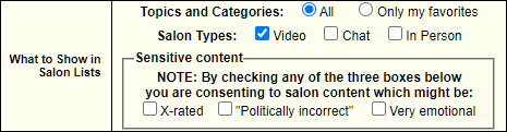 Preferences for the type of salons you want to be shown